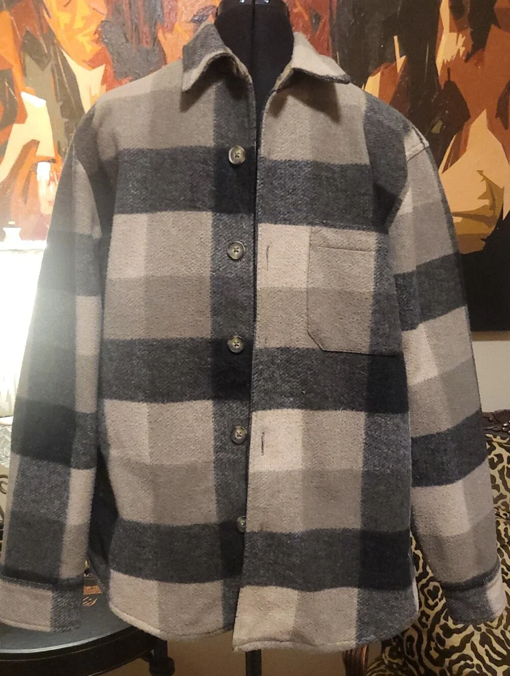 Banana Republic Gray & Tan Plaid Shirt Jacket